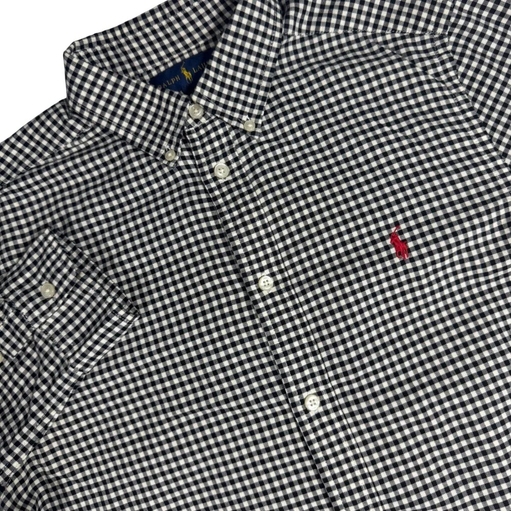 Ralph Lauren Gingham Button Down Shirt Boys XL 18-20 Black White Long Sleeve
